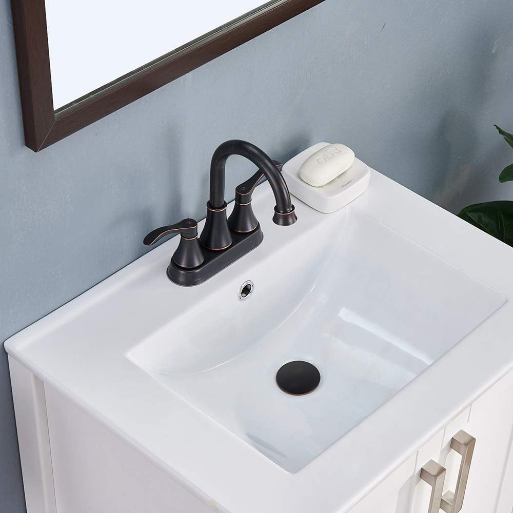 Lead-Free Antique 2 Handle Oil Rubbed Bronze Bathroom Sink Faucet, 360° Swivel High-Arc Spout 4-Inch Centerset Lavatory Vanity Faucets Set with Drain & Water Hoses, VABM10003H - Image 9
