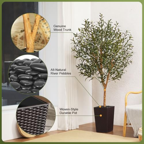 Künstlicher Olivenbaum 180cm - Fake Plastik Pflanzen Groß mit Brauner Kegelförmigem Topf - UV-beständige Kunstpflanzen wie echt für Wohnzimmer, Büro & Balkon Deko,VN133 – Bild 5