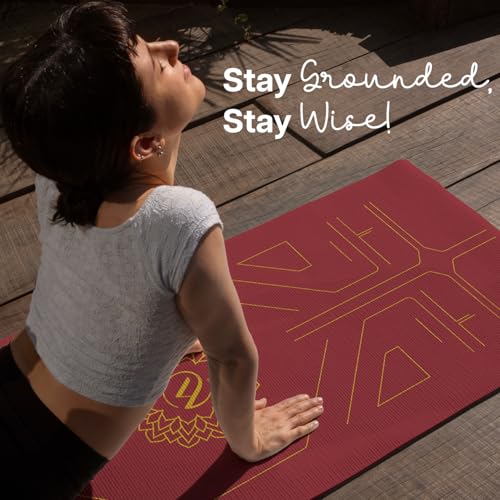 Image of WiseLife TRU Body Alignment Yoga Mat + Sleek Yoga Strap for Men and Women | Non-Slip Textured Extra Wide & Thick | Pro Balance TPE Exercise Mat for Home, Pilates, Gym & Fitness (6mm, Red)