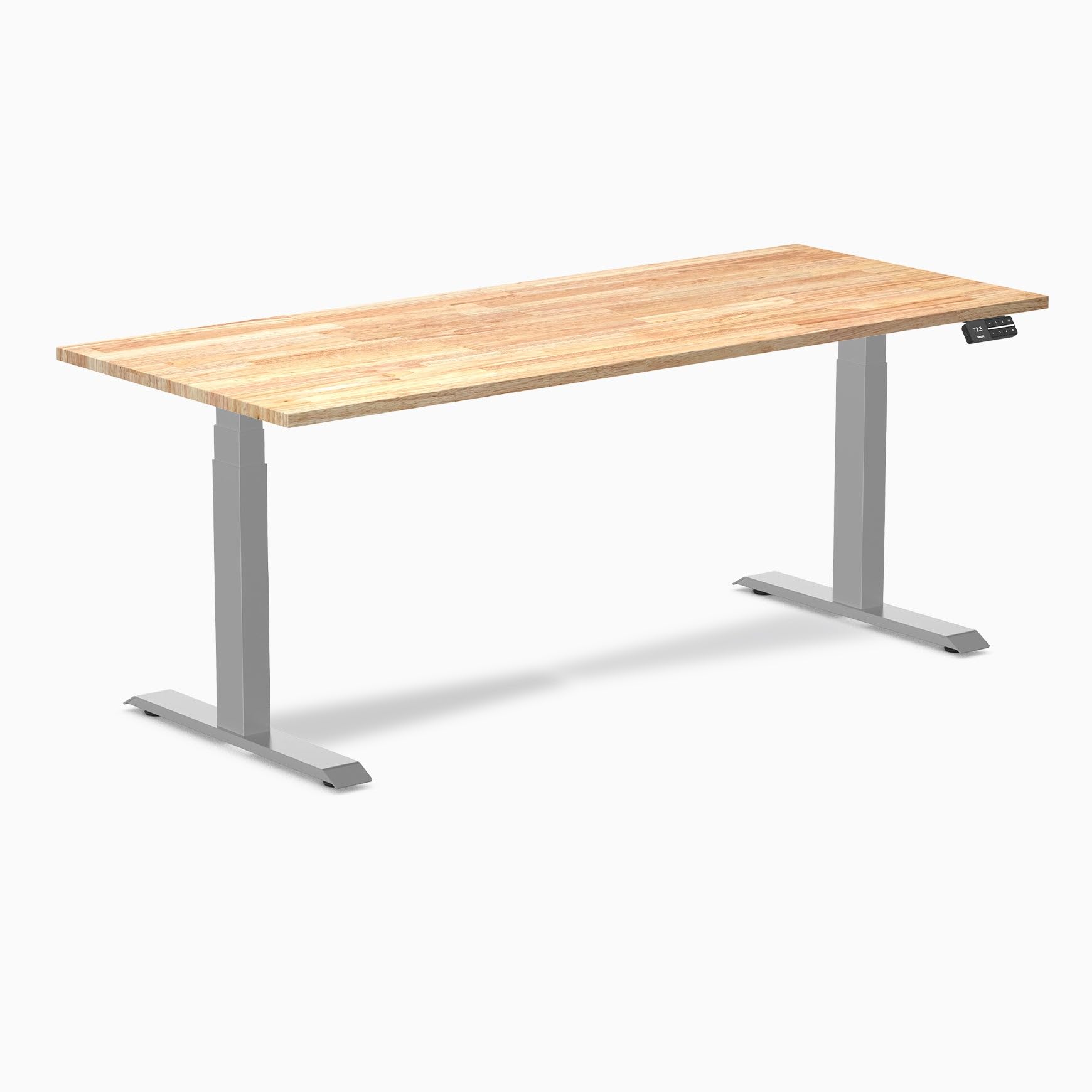 Desky Dual Rubberwood Sit Stand Desk Natural Timber 72" Grey