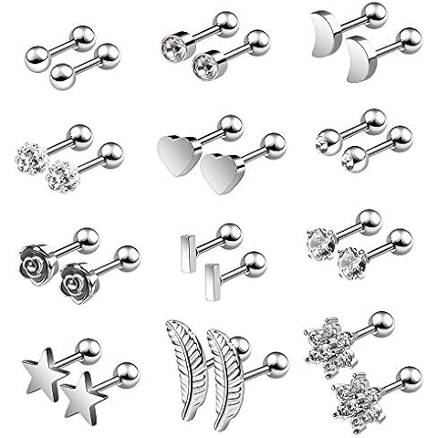 Aretes de Acero Inoxidable Hipoalergénico 12 Pares Cover
