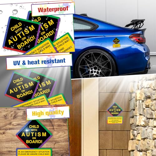 Image of Autism Car Magnet and Stickers Removable Reusable for Vehicle Window, Child with Autism On Board Sign for Safety Awareness