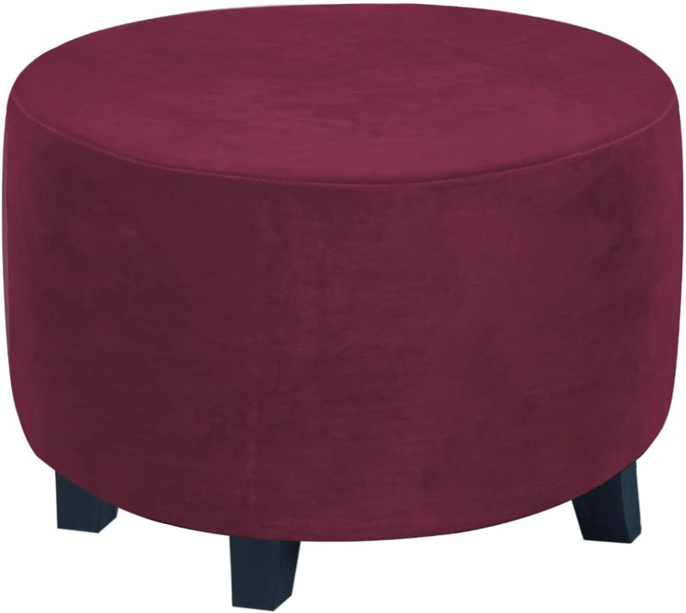 HACLEN Velvet Ottoman Cover Round, Stretch Footrest Stool Cover Washable Ottoman Slipcover Footstool Protector Foot Stool Cover (burgundy,Small)