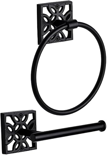 Autumn Alley Juego de papel higiénico y toallero de baño, accesorios de baño modernos para montaje en pared, accesorios negros, 2 piezas, soporte