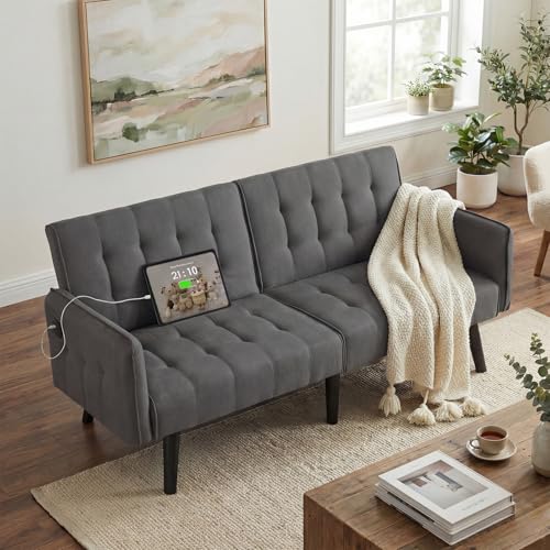 TYBOATLE 65“ Convertible Futon Sofa Bed w/ 2 USB,...