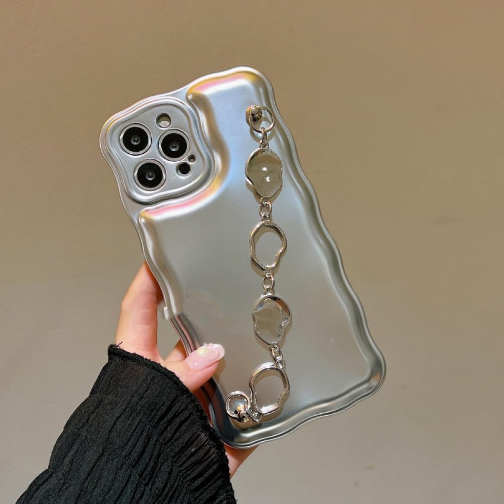 Coque silicone iPhone 13 Pro argent mat avec bracelet chaîne chic - 6