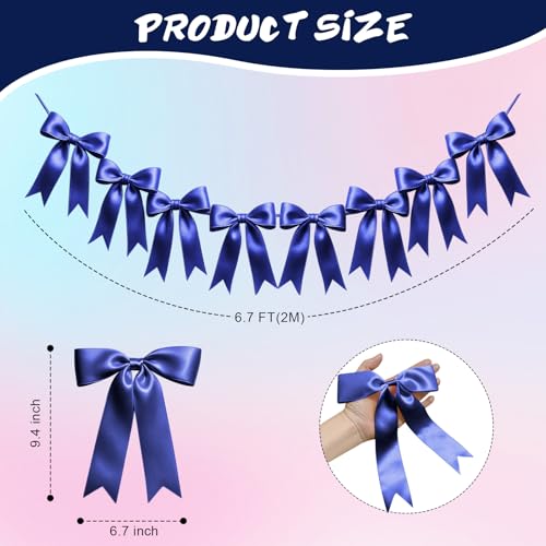 Image of 1 String of 8PCS Navy Blue Bow Garland Banner Decoration,Pre-Strung Satin Ribbon Ornaments for Birthday,Bachelorette Party,Bridal Shower,Wedding,Engagement,Baby Shower,Graduation Decor,Anniversary