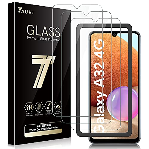 TAURI 3 Pack Samsung Galaxy A32 4G Protector de Pantalla HD Cristal Vidrio Templado de Lente de Cámara 9H Dureza Compatible con la Funda-Alta Definición-Anti-Huella Cover