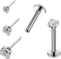 Piercing Labret Titânio Push Pin com Zircônia – Hipoalergênico, 1.5mm 2mm 3mm, Haste 8mm, Tragus Helix Cartilagem Nariz