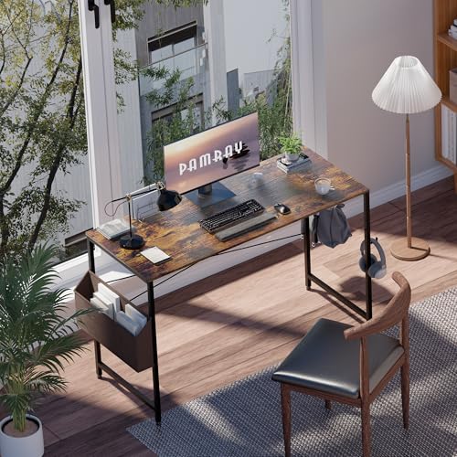 Image of Pamray 47 Inch Computer Desk for Small Spaces with Storage Bag, Home Office Work Desk with Headphone Hook, Small Office Desk Study Writing Table
