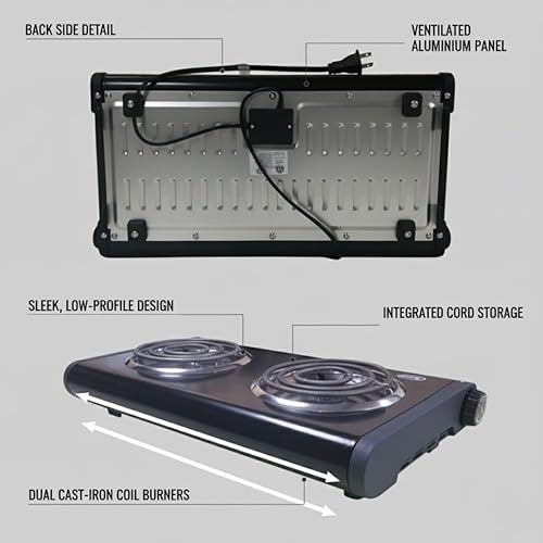 Miniatura 4 de ALPINE CUISINE Quemador doble eléctrico, 1500 W, placa caliente portátil de doble placa para cocinar en interiores, control de temperatura