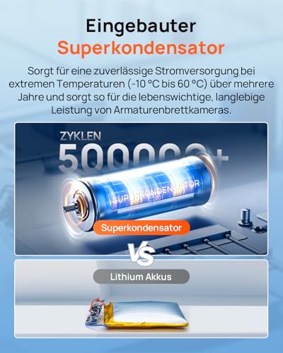 70mai A800SE Dashcam Auto Vorne Hinten 4K HDR 2160P+1080P mit 128GB SD Karte, Dual Autokamera 3 IPS, F1.55 Blende Nachtsicht, 210Sek.Puffer Notfall-Voraufzeichnung, Parküberwachung, Max 512GB