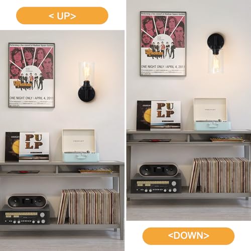 Image of Black Wall Sconces set of two, Modern Bathroom Sconces with Glass Shade | Indoor Wall Lights for Mirror Kitchen Living Room Hallway Cabinet Porch