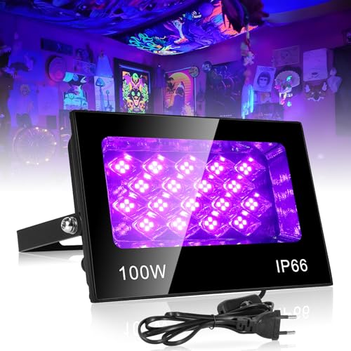 VAYALT 100 W LED Luz Negra, Potente Foco UV, IP66 Impermeable Luz UV, 395-405 nm Lámpara UV con Interruptor para Fiesta de Navidad, Luz Nocturna, Fiesta de Neón, Halloween, Black light Party