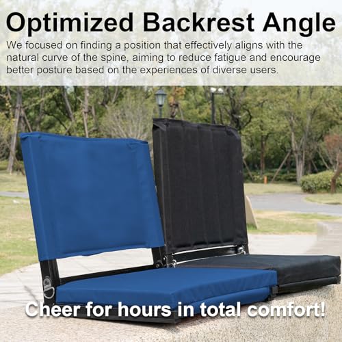Image of Stadium Seats with Back Support for Bleachers, Folding Bleacher Chairs with Back and Cushion, Padded Seat with Shoulder Strap, Large Mesh Pocket & Carry Handle, Dark Blue, 2pcs