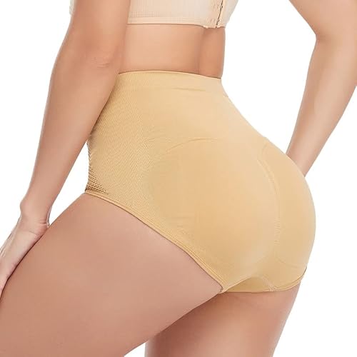 SHAPERIN Womens Butt Lifter Padded Panties High Waist Hip Enhancer Briefs Seamless Tummy Control Body Shaper Underwear (Small,Nude)