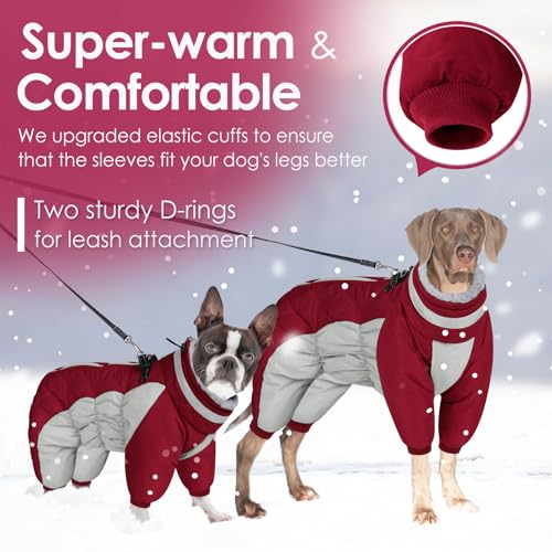 AOFITEE Winteroverall für Hunde - Wasserdichter Hundemantel für Große Hunde mit Beinen, Winter Warmer Hundejacke mit Geschirr Gefütterter Hundeoverall, Wintermantel Hund für Französische Bulldogge, L