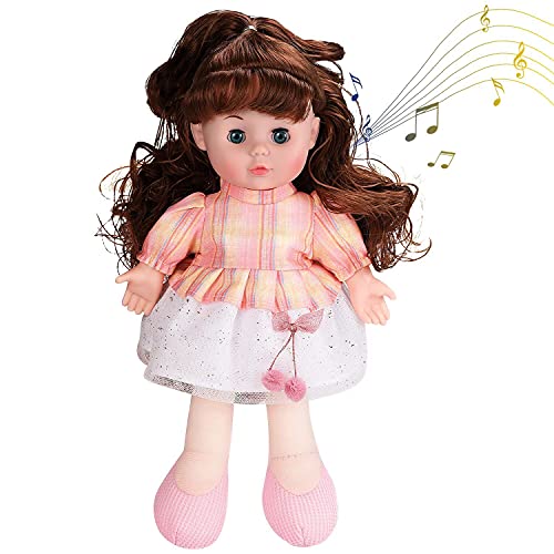 Hayysy Baby Dolls,13 Inch Reborn Baby Doll Music with Brown Hair Fashion Baby Toys for Kids Ages 3 Years and up