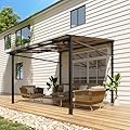 Garvee 10x10 Ft Outdoor Lean to Gazebo, Wall Mounted Patio Hardtop Gazebo Pergola with Polycarbonate Roof, Upgraded Steel Frame Hardtop Pavilion for Patio, Garden, Lawn, Deck