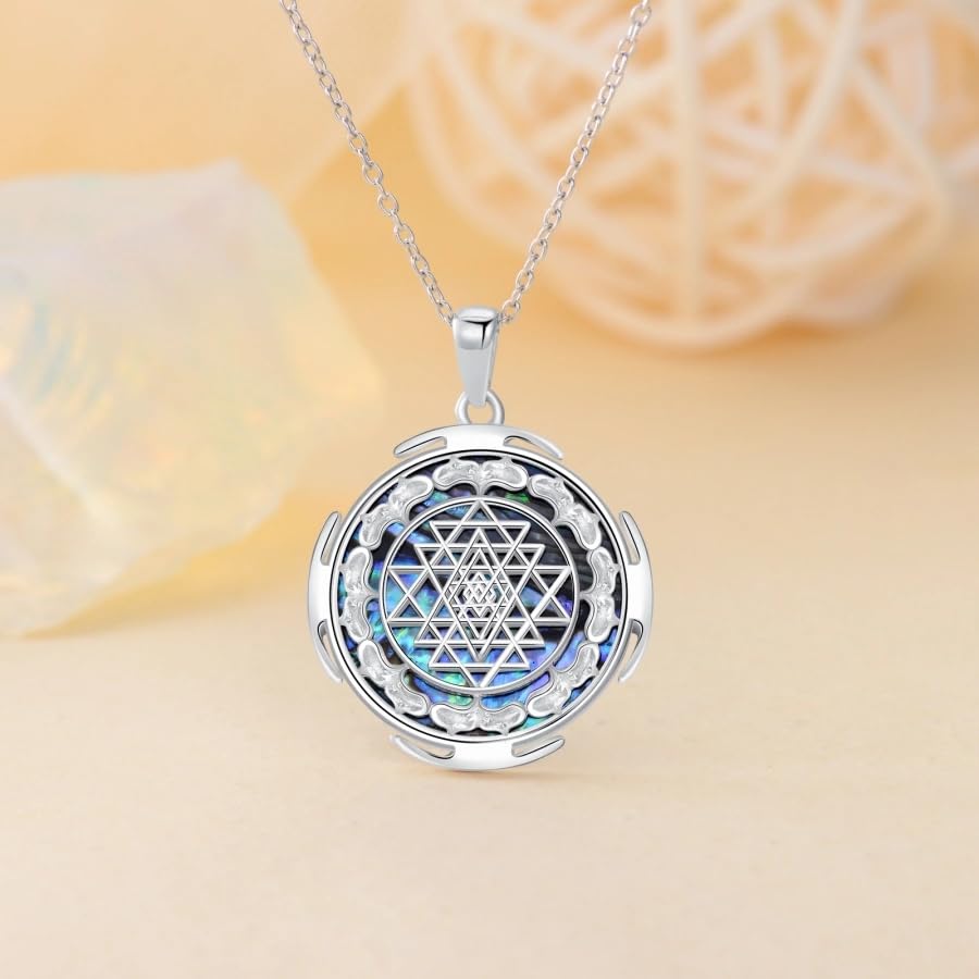 PELOVNY Sri Yantra Geometry Necklace 925 Sterling Silver Abalone Sri Sacred Pendant Sri Yantra Jewelry for Mothers Day Birthday Christmas Gifts Men Women - Image 5