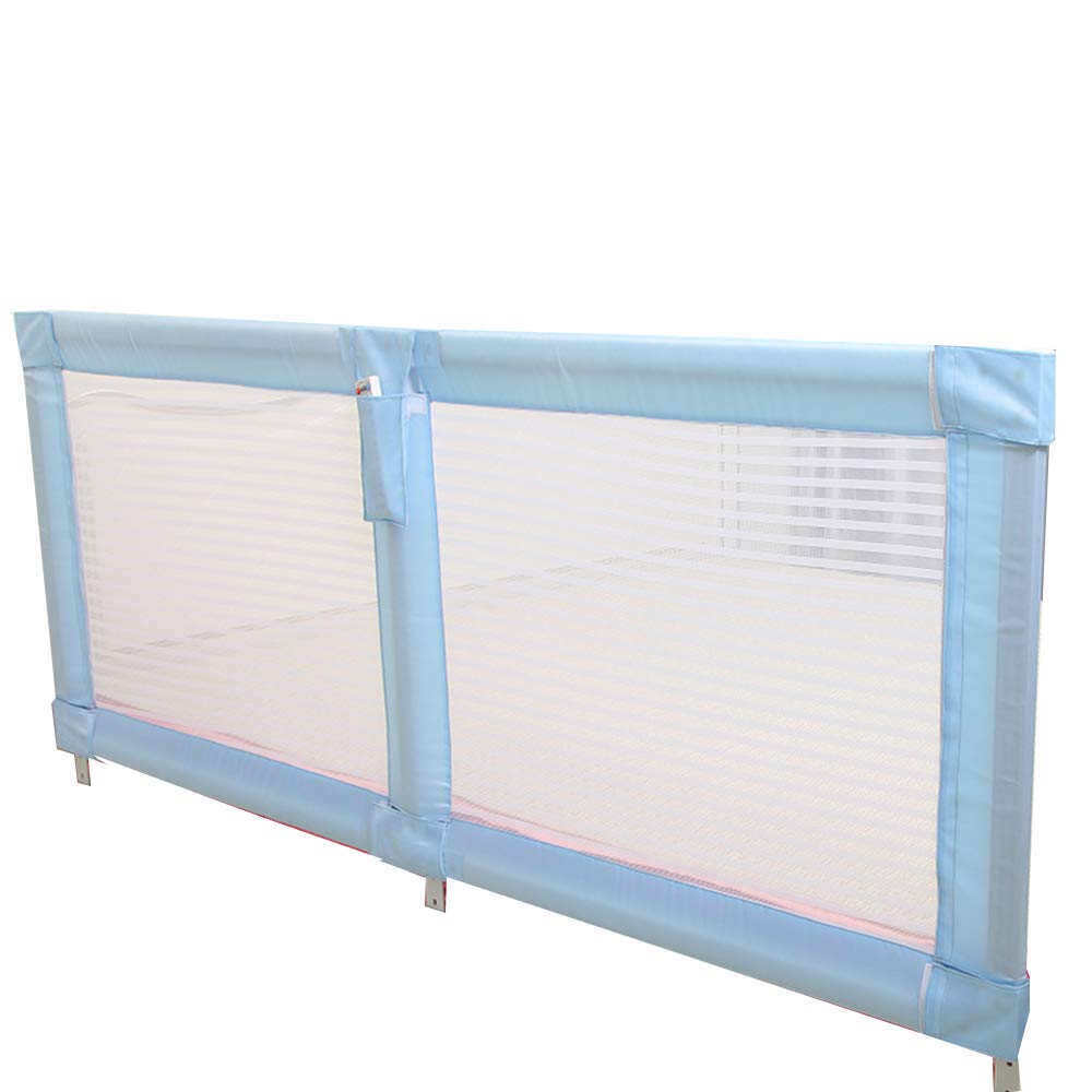 Paracolpi per Letto, in Legno con Borsa portaoggetti, sponda Laterale di Sicurezza, Rete Traspirante Lavabile per Letto Singolo, Letto Matrimoniale, Blu (A), 180 * 75 cm