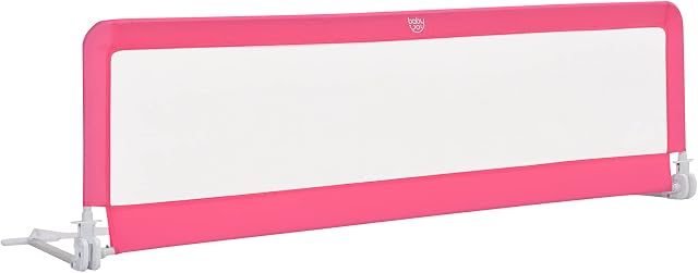 COSTWAY Bed Rail, 180cm Extra Long Toddler Safety Protection Guard, Folding Anti-Fall Beds Mesh Guardrail for Baby Kids (Pink)