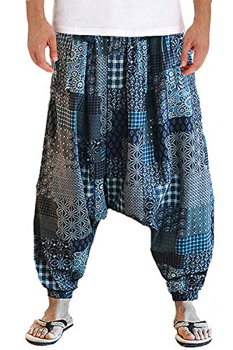 AITFINEISM Mens Cotton Baggy Hippie Boho Gypsy Aladdin Yoga Harem Pants (Large, New Blue) AITFINEISM Mens Cotton Baggy Hippie Boho Gypsy Aladdin Yoga Harem Pants (Large, New Blue)