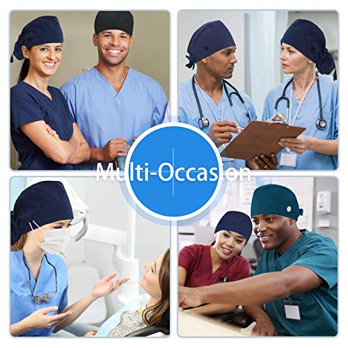 Image of QBA Adjustable Working Cap with Button, Cotton Working Hat Sweatband, Elastic Bandage Tie Back Hats for Women & Men, One Size