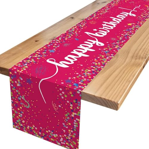 YXHZVON Chemin de Table Anniversaire,183x33 cm Happy Birthday Coussin en Tissu , Chemin de Table à Pois pour Decoration Table Anniversaire Fête(Rouge)