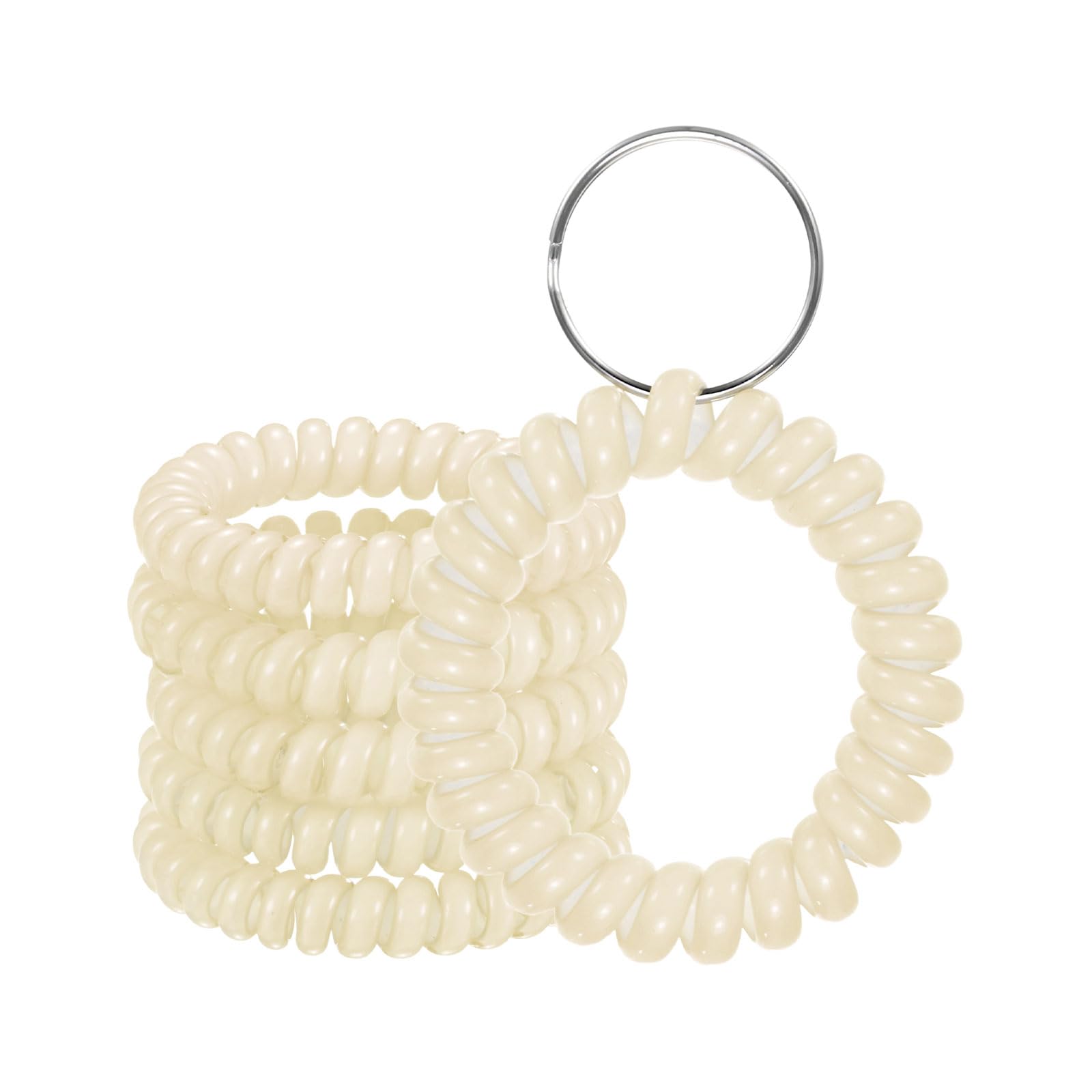 M METERXITY 6-Pack Wrist Coil Keychain 2 inch Plastic Steel Beige