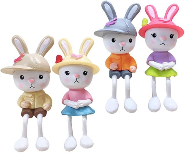 VALICLUD 4pcs Bunny Figurines Shelf Sitter Mini Rabbit Figures Miniature Easter Ornaments Fairy Garden Animals for Gifts Car Home Easter Party Decoration