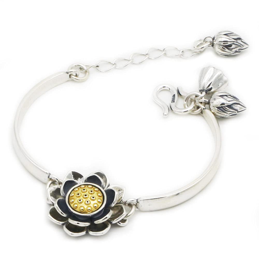 Silber Armband Damen 925,925 Sterling Silber Armband Vintage Lotus Freundschaftsarmband Einstellbare Glücksschmuck Geschenke Für Frau Freundin Zum Geburtstag