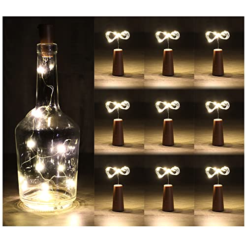 com-four® 9X Lampada per Bottiglia a LED - Lucine in Sughero per Interni, per Bottiglie di Vino e Champagne Vuote - Mini Luci a LED con Funzionamento a Batteria (09 Pezzi)