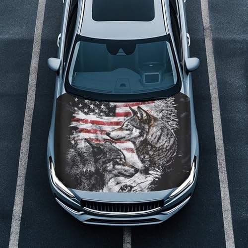 Image of Flag Wolf Flag Car Hood Cover Easy Installation Car Hood Cover Protector Removable Automotive Accessories Fabric Hood Cover All-Season Protection for Car Decor