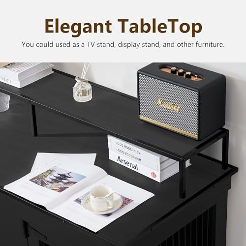 MCombo Large Dog Crate Furniture TV Stand, Wooden Pet Kennel with Double Doors, Indoor Furniture Style Dog House End Table, 1861 (Black)