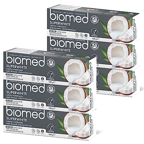 Biomed Superwhite Natural Coconut Toothpaste for Gentle Whitening, Tropical flavour - 100 g (pack of 6) - New Formula and Flavour (Packaging May Vary)