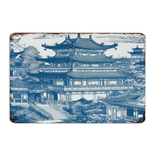 Panneau en métal blanc et bleu Chinoiserie 30x45 cm pour déco murale - 2