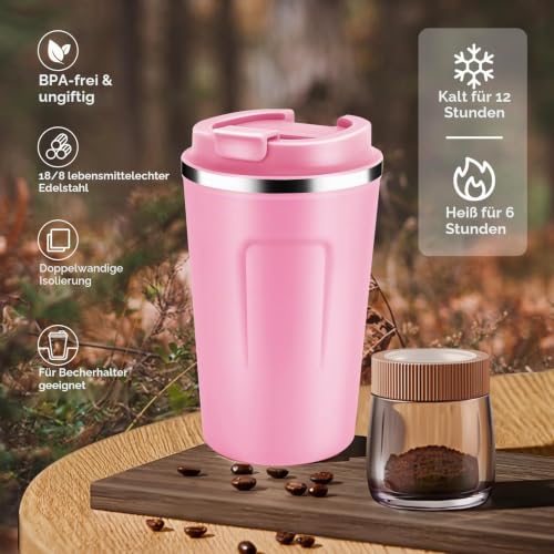 Volhoply 360ml doppelwandiger vakuumisolierter Reise-Thermobecher, 18/8 (304) Edelstahl-Kaffeebecher to go mit Klappdeckel… – Ansicht 5