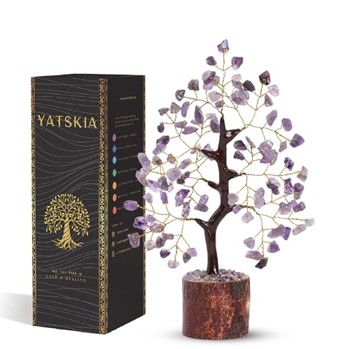 Arbre cristal Améthyste 7-8 po base bois fil doré