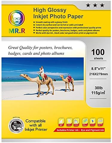 MR.R Single Side High Glossy Inkjet Photo Paper Letter Size 8.5"x11" with 100 sheets per pack 115gsm 30LB