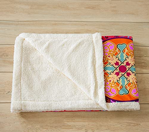 Bohemian Fleece Throw Blanket Boho Mandala Sherpa Blanket For Kids Girls Exotic Floral Plush Blanket Boho Paisley Fuzzy Blanket For Sofa Bed,Double 60X79 Inch #TOP2