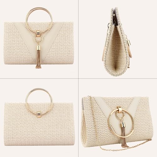 Image of YYW Summer Beach Straw Evening Bag,Straw Clutch Purse Straw Handbag Shoulder Bag Top-handle Bag