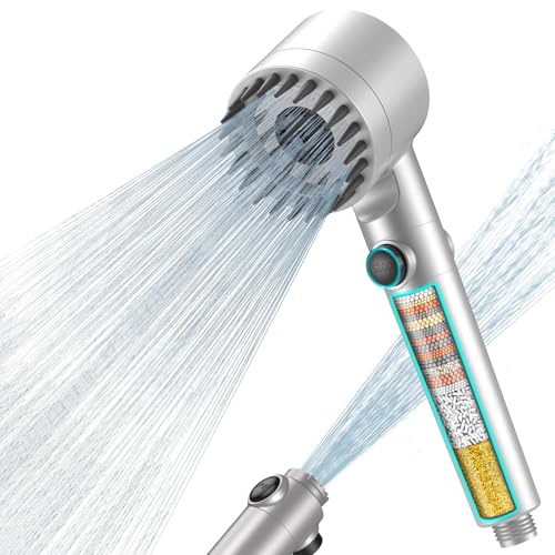 MEKO Alcachofa de Ducha con Filtro de 15 Pasos, Alcachofa Ducha Antical con Manguera de 1.5M, Filtro Ducha 3 +1 Modos de Rociado Cabezal de Ducha de Alta Presión - Plateado