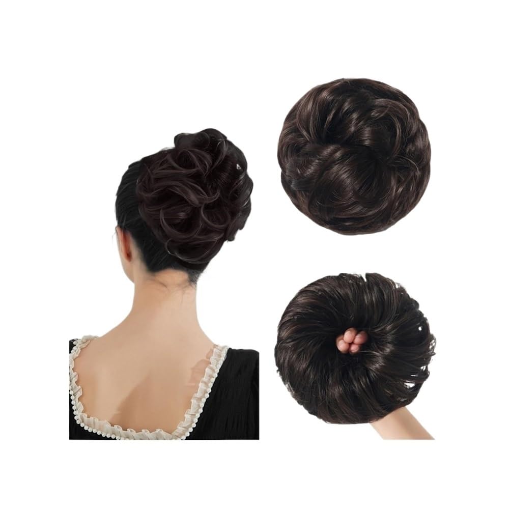 QRSTUVXZY Messy Bun Hair Piece Curly Synthetic Extensions Scrunchies Fake Chignon Updo Hairpieces for Women(Strawberry Blonde)