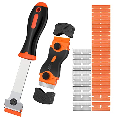 Gebildet Grattoir à Lame de Rasoir, Outil de Grattoir de Rasoir 2pcs pour Enlever L'étiquette, l'autocollant D'enregistrement, la Teinte(10pcs Lames en Métal et 20pcs...