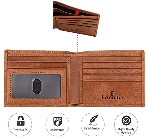 RFID Blocking Genuine Leather Wallet for Men-Excellent as Travel Bifold /Ultra Strong Stitching/Slim Billfold/Gift for Him (Desert brown-Crazy horse leather) - Image 3