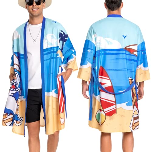 OLAOLA Accappatoio Uomo Leggero Kimono Accappatoio Comodo Lungo Morbido Microfibra Accappatoio Uomo e Donna Unisex Asciugatura Rapida Accappatoio (Squalo, S)