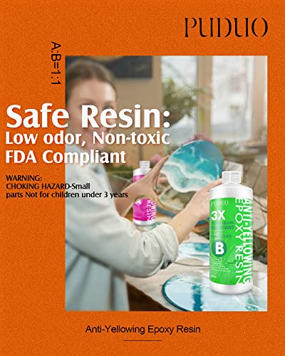 Epoxy Resin Crystal Clear Kit, Super Anti-Yellowing Craft Resin Epoxy 32Oz(16Oz Resin And 16Oz Hardener) For Art, Jewelry Making, Casting, Silicone Molds,Craft,Pigment By Puduo #TOP4