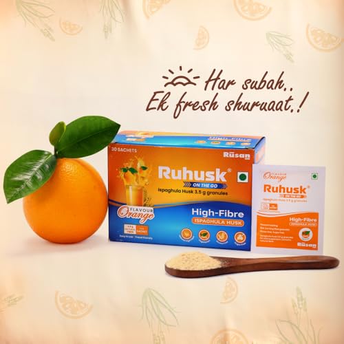 Image of Rusan Ruhusk Ispaghula /Isabgol Husk 3.5g Orange Flavour 30 Sachets | Constipation Relief & Digestive Health | Natural Fiber Supplements