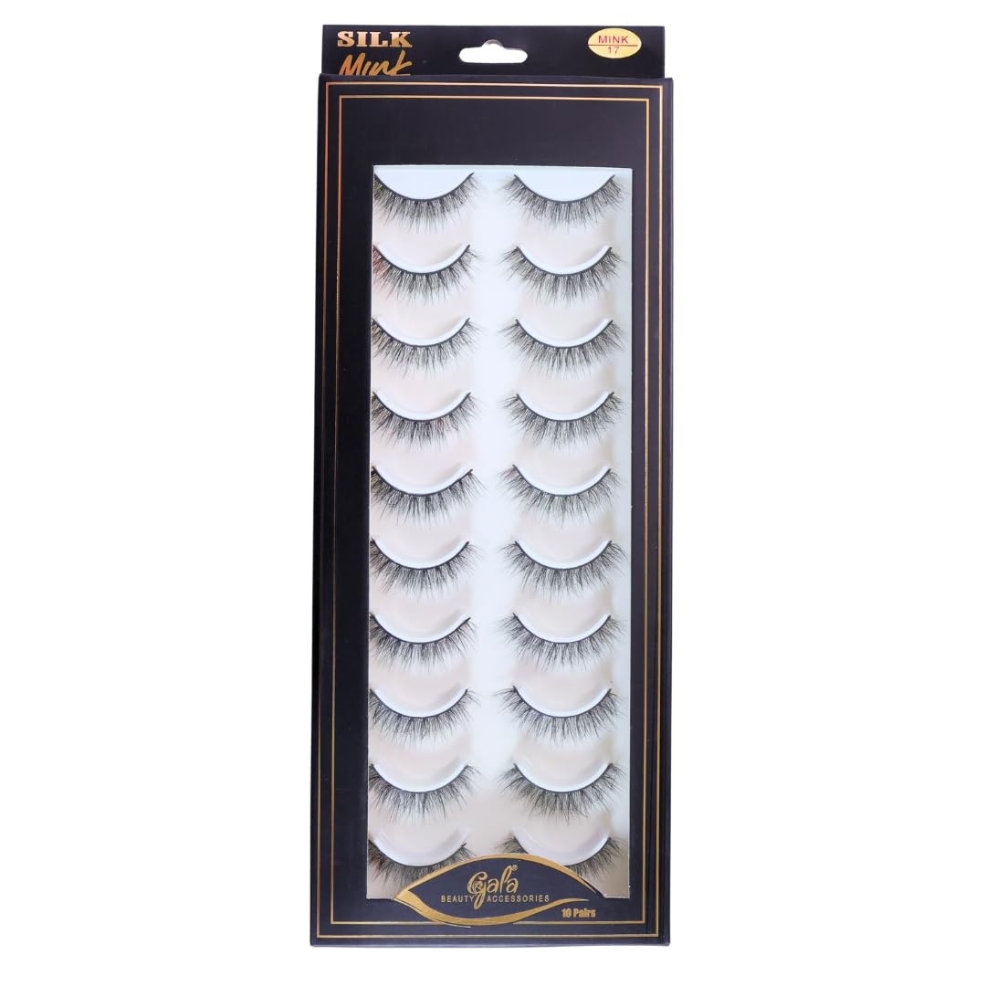 Gala Eye lashes 17 Faux Mink Natural Eyelashes Pack of 10 False Eyelash, Eye Makeup Lash Posh 10 Pairs Lashes 10-16mm, pack of 10 Pair Artificial Eye Lashes (FEATHER lashes)-image-9